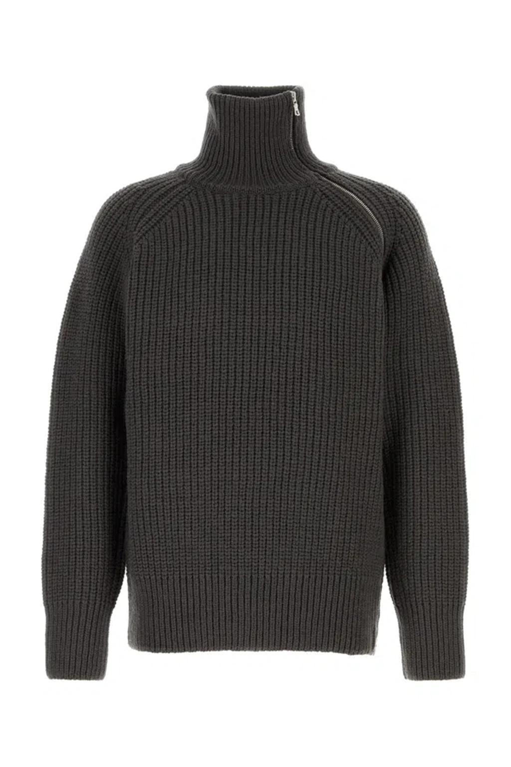 DRIES VAN NOTEN Zipped Wool Jumper In Grigio Product Image
