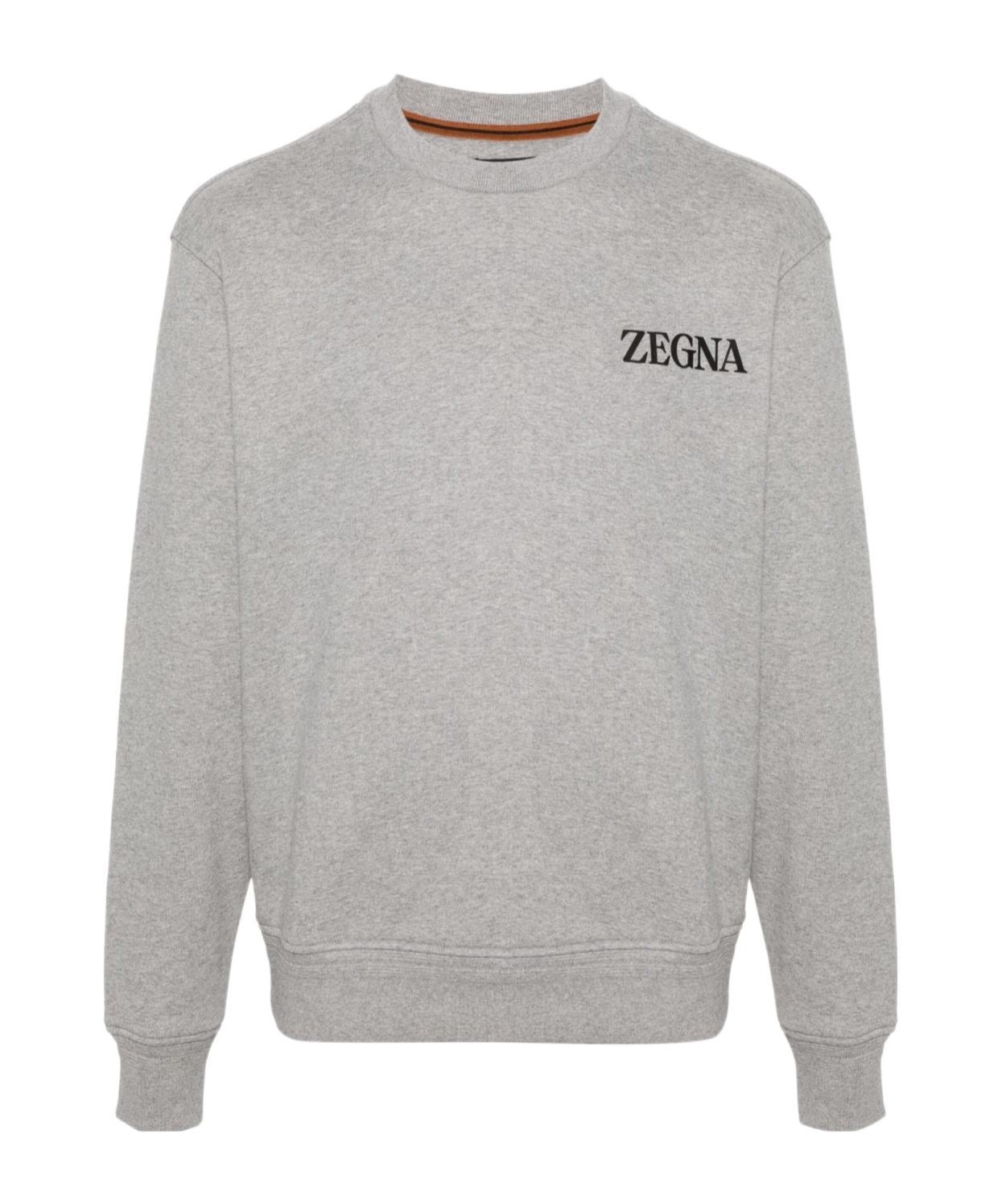 ZEGNA Round-collar Long-sleeve Hoodie In Gray Product Image