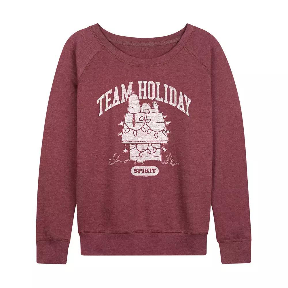 Women's Peanuts Team Holiday Spirit French Terry Long Sleeve Tee, Size: Large, Grey Dark Red Product Image