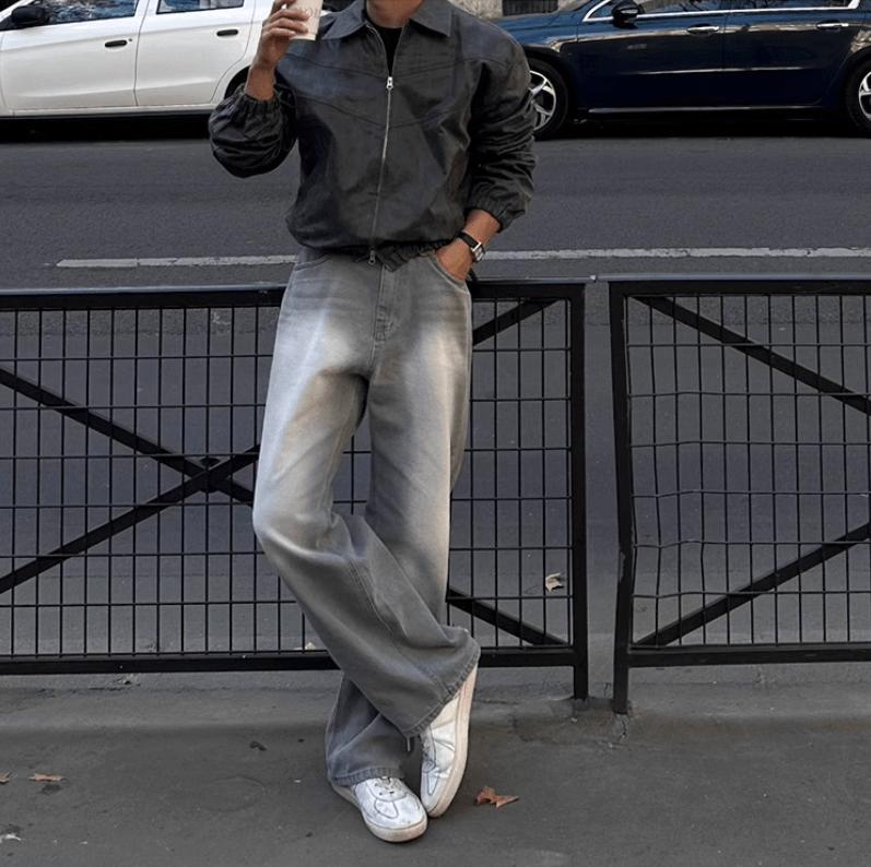 RT No. 12407 WASHED GRAY DENIM STRAIGHT JEANS Product Image