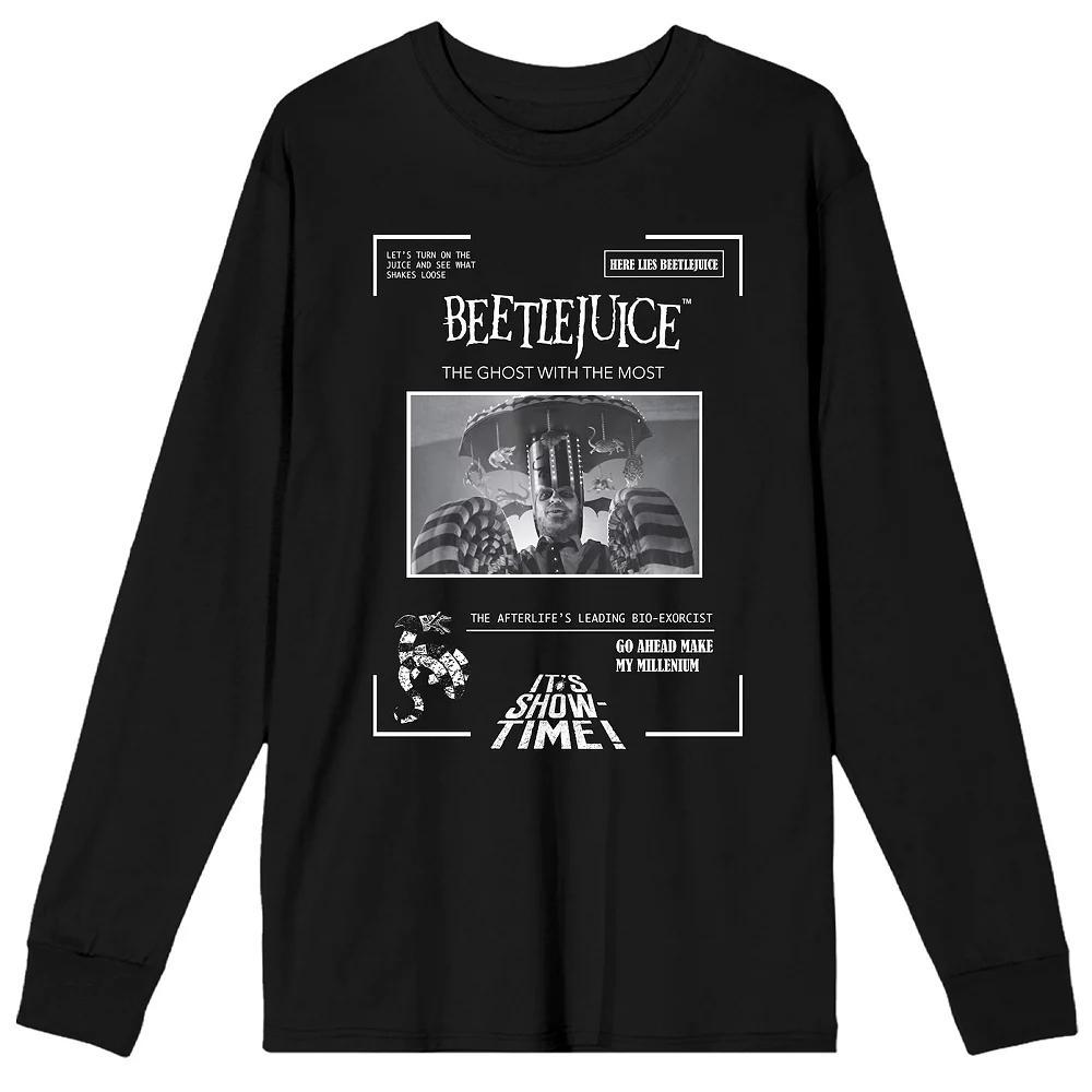 Men's Beetlejuice It's Show Time Ghost Long Sleeve Tee, Size: Medium, Black Product Image