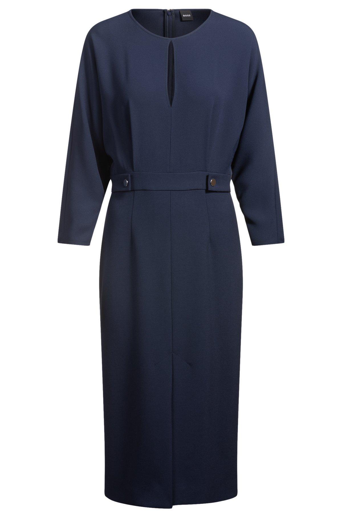 BOSS - Mixed-material dress with button-tab waist - Dark Blue Product Image