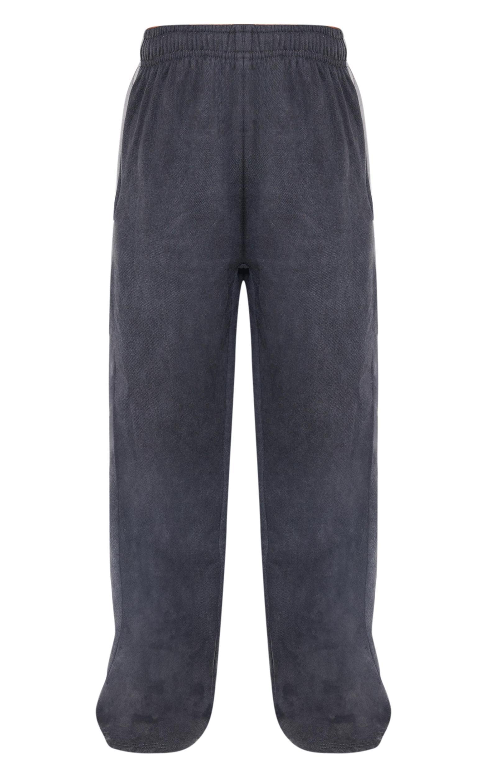  Washed Charcoal Striped Rib Panel Wide Leg Sweatpants Product Image