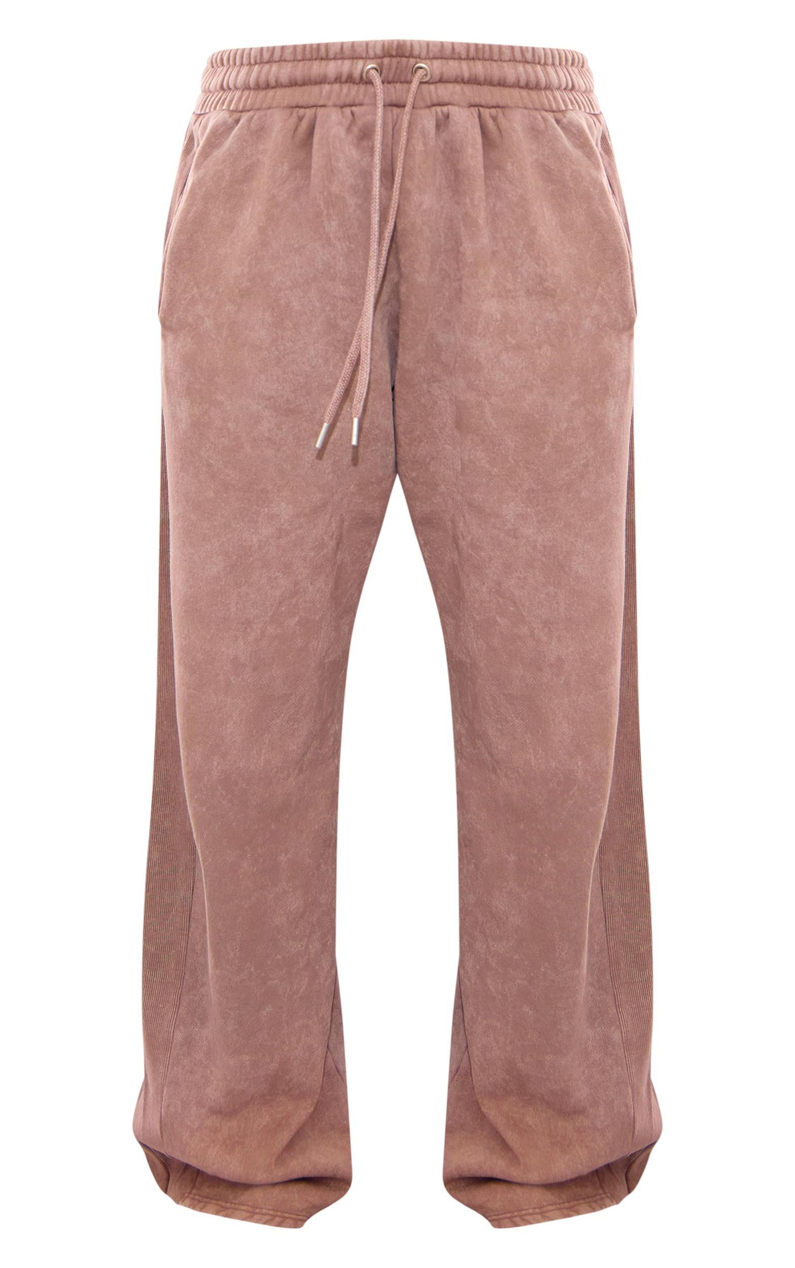 Taupe Washed Rib Panel Wide Leg Sweatpants Product Image