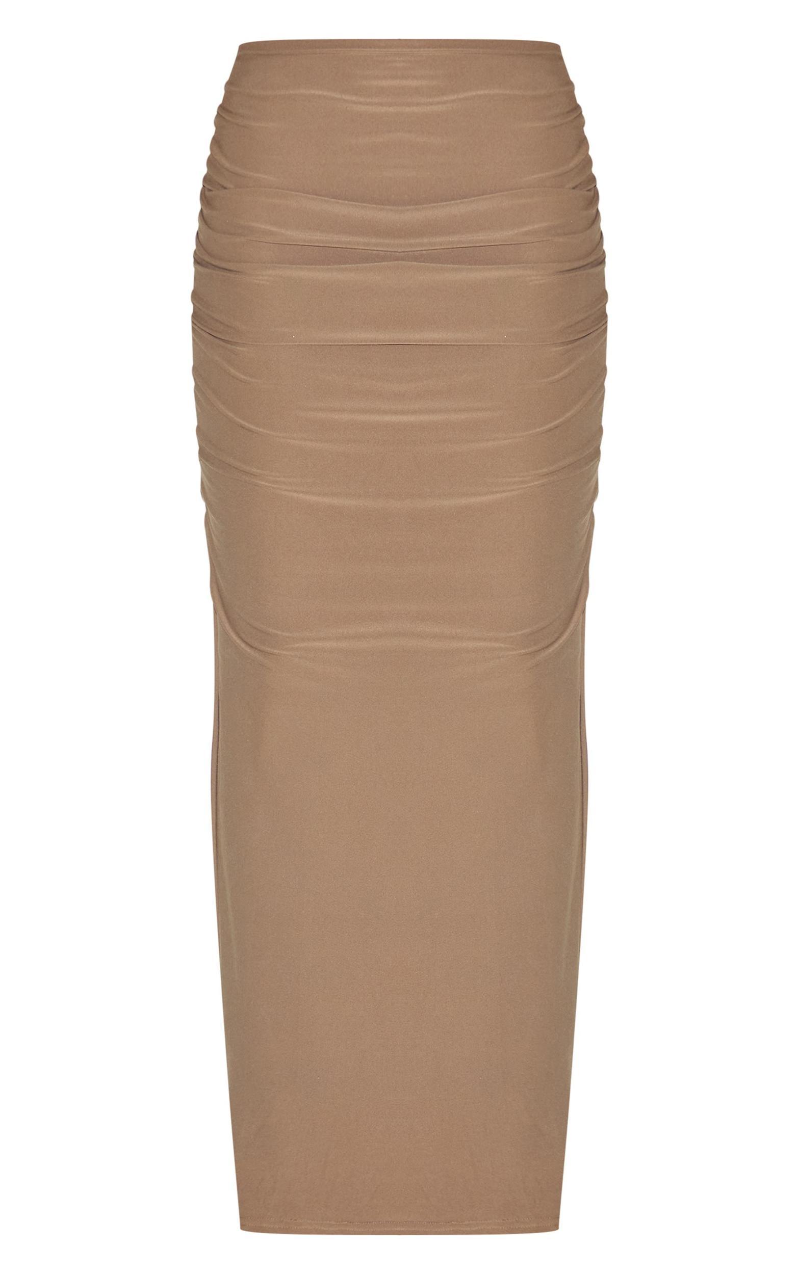 Mushroom Soft Touch Ruched Maxi Skirt Product Image