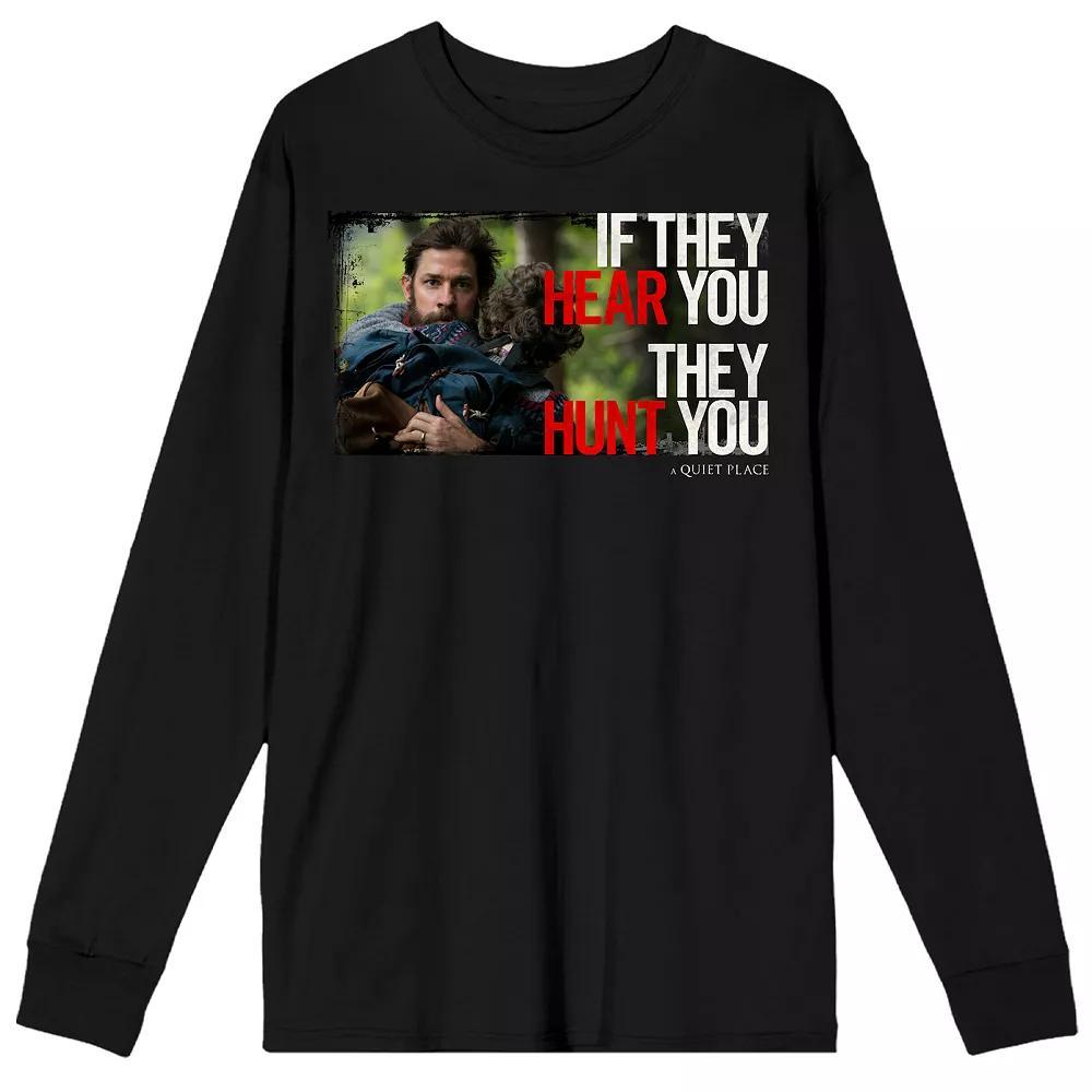 Men's Bioworld A Quiet Place "If They Hear You They Hunt You" Lee Abbott Portrait Long Sleeve Graphic Tee, Size: Large 30, Black Product Image