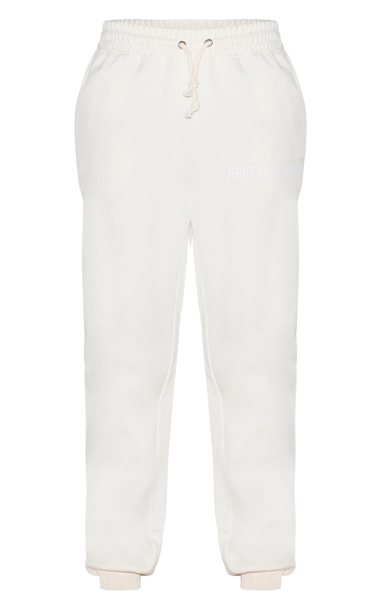PRETTYLITTLETHING Off White High Waisted Washed Cuffed Sweatpants Product Image
