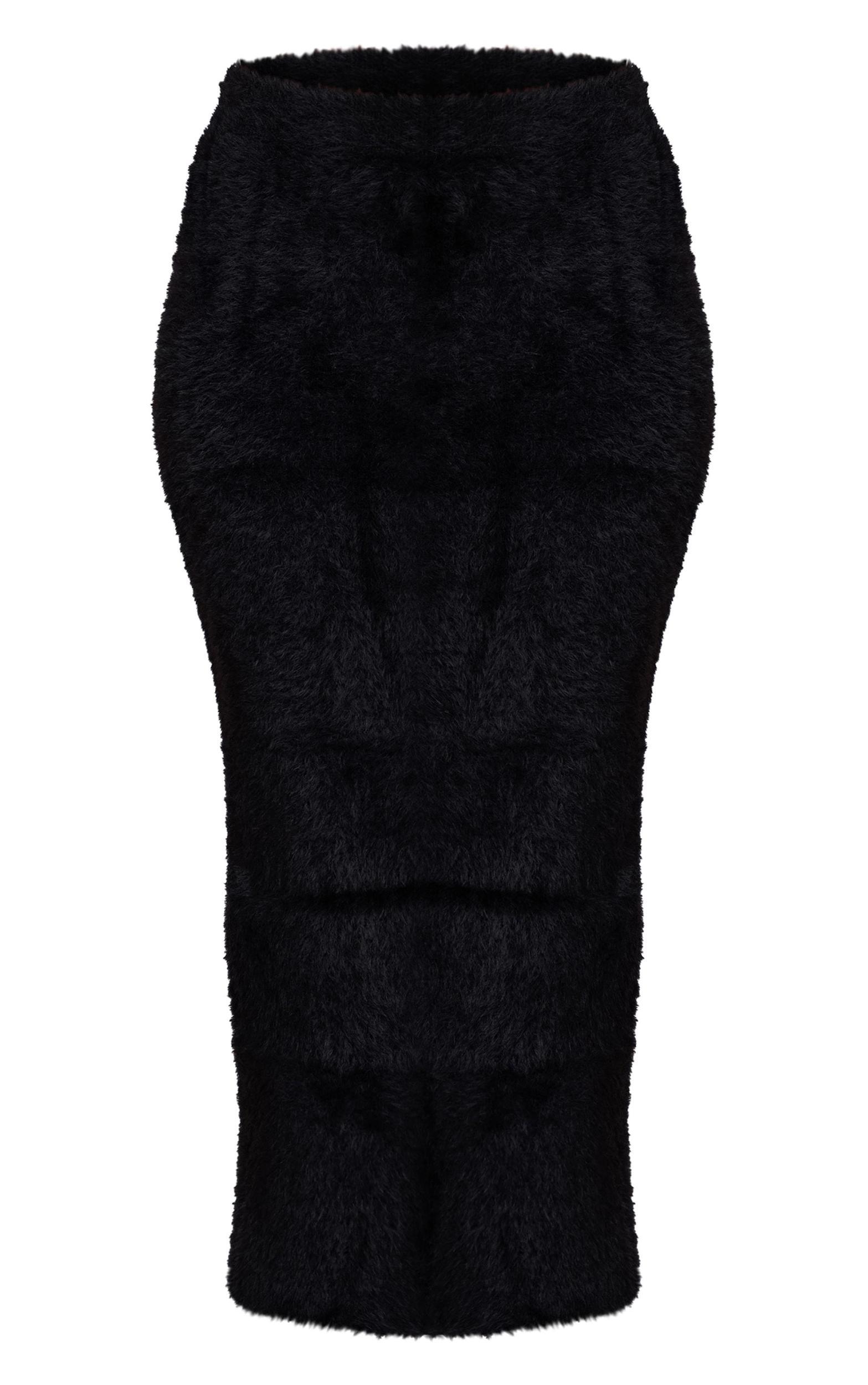 Petite Black Fluffy Knit Low Waist Maxi Skirt Product Image