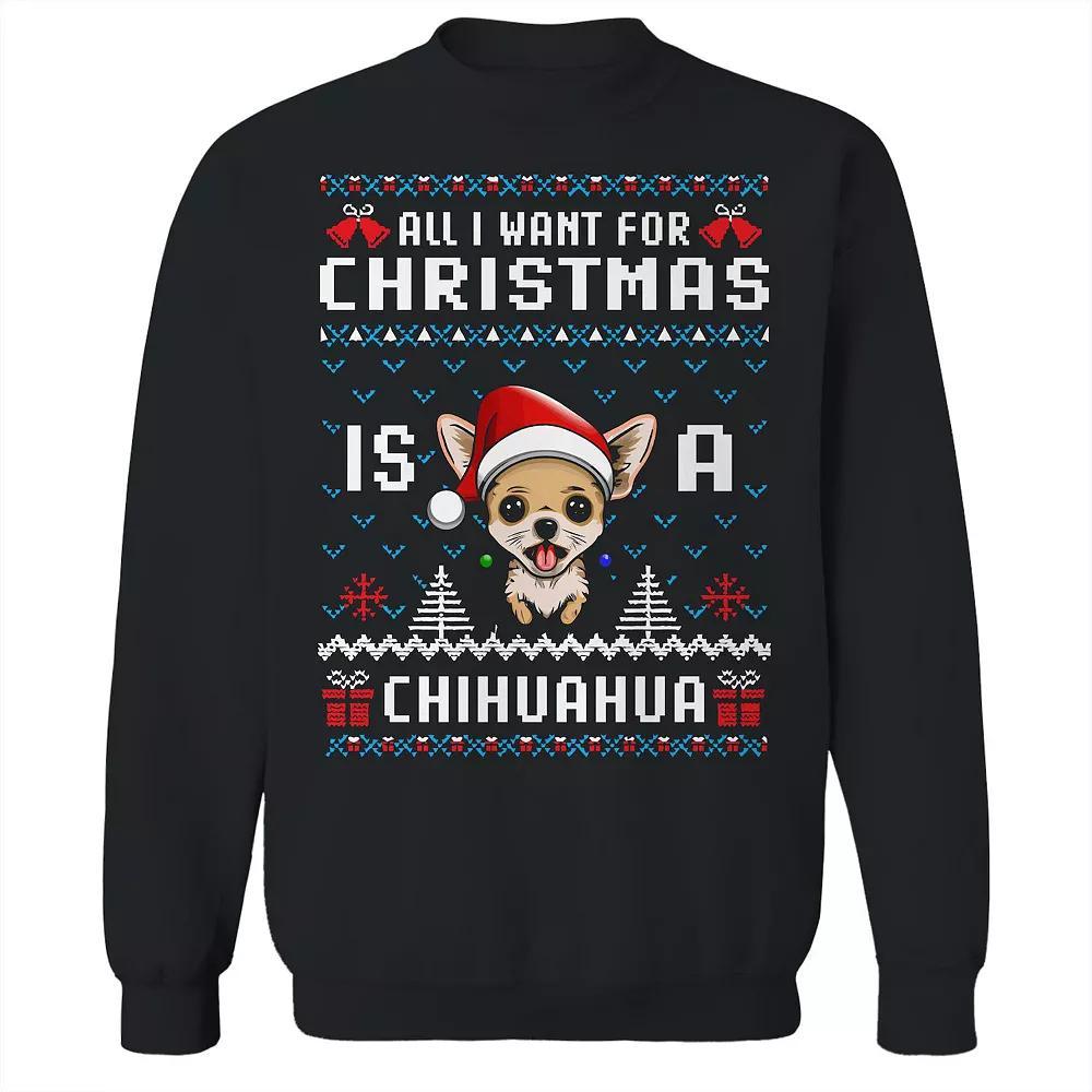 Men's Ugly Christmas Sweater Chihuahua Graphic Sweatshirt, Size: Small, Black Product Image
