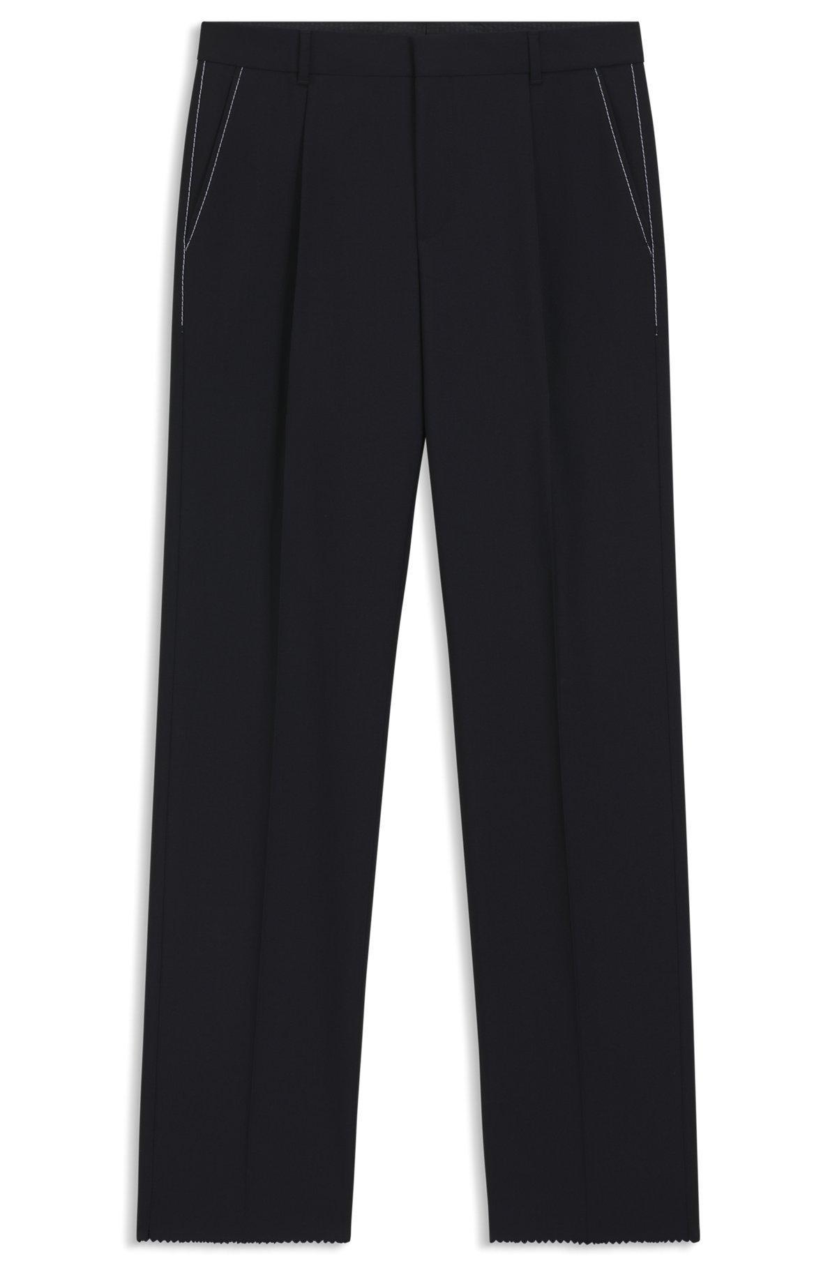 BOSS - Relaxed-fit trousers in melange wool - Dark Blue Product Image