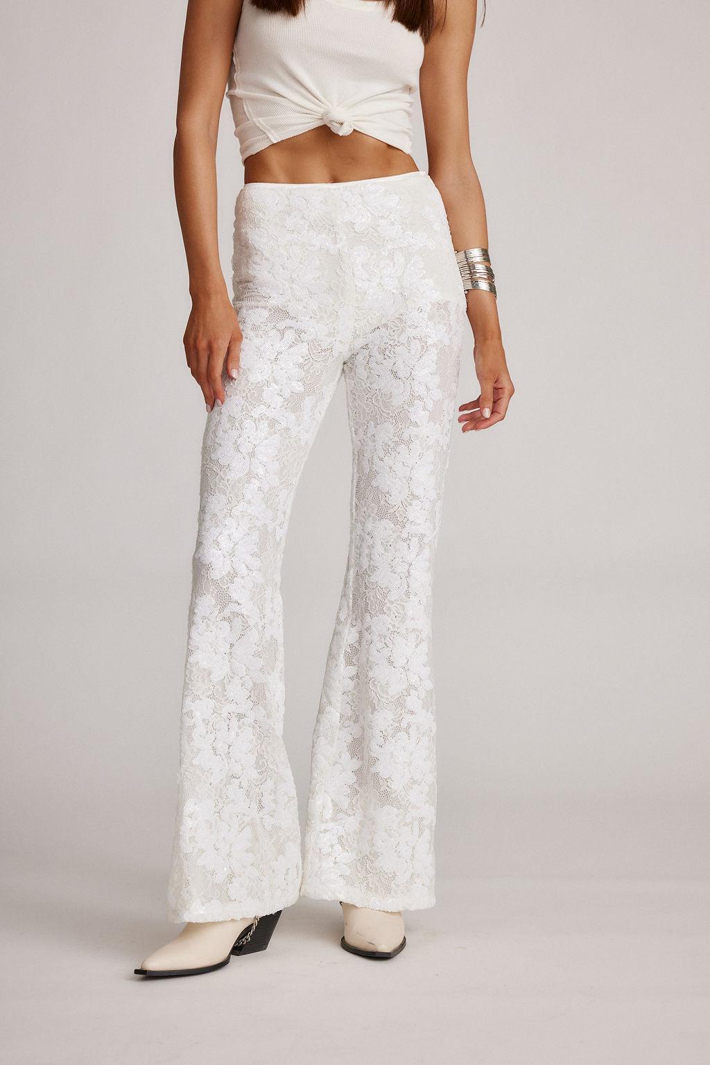 Maddox White Sequin Lace Pants Product Image