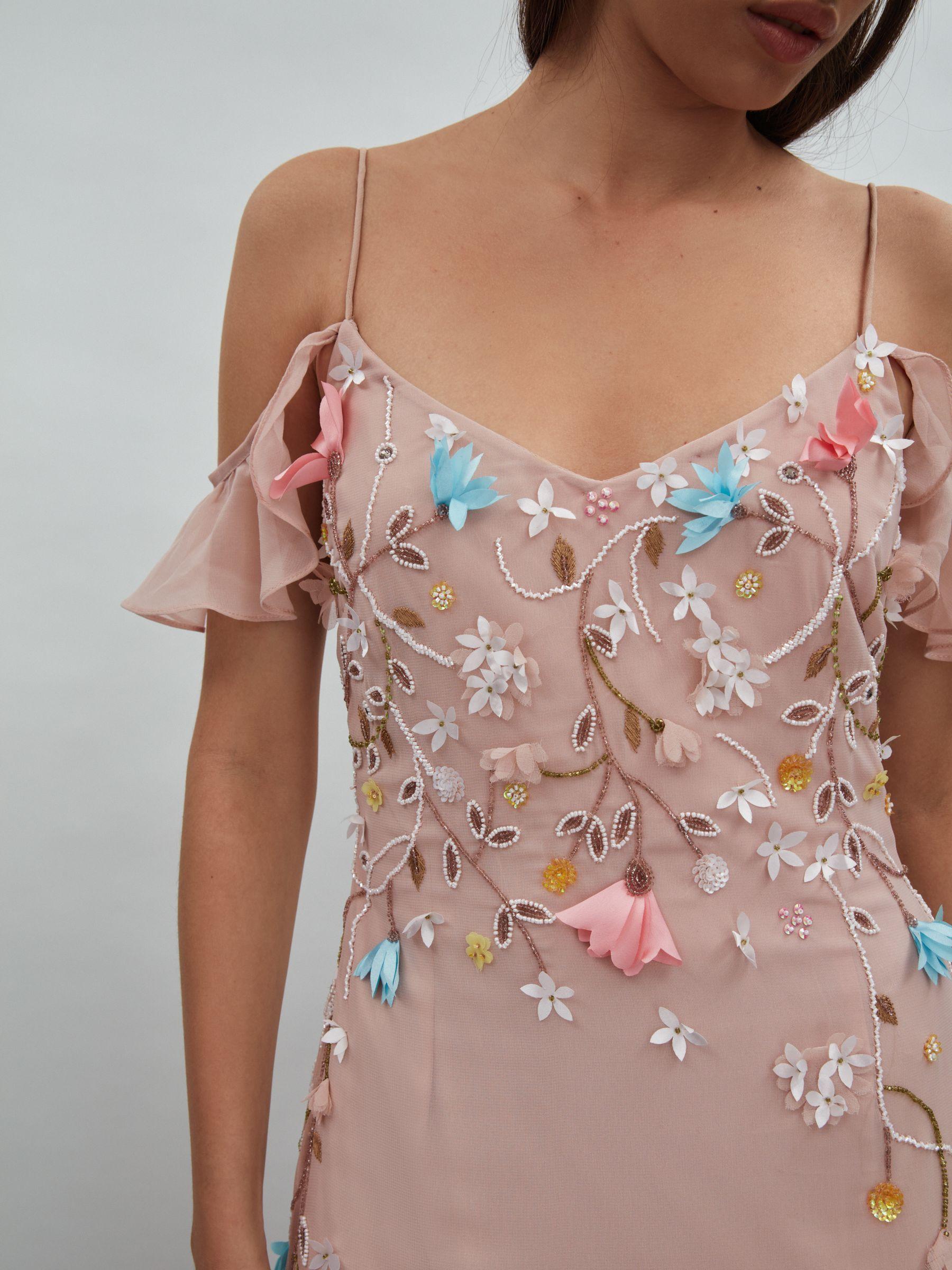 Raishma Embellished Floral Maxi Dress in Light Pink Product Image