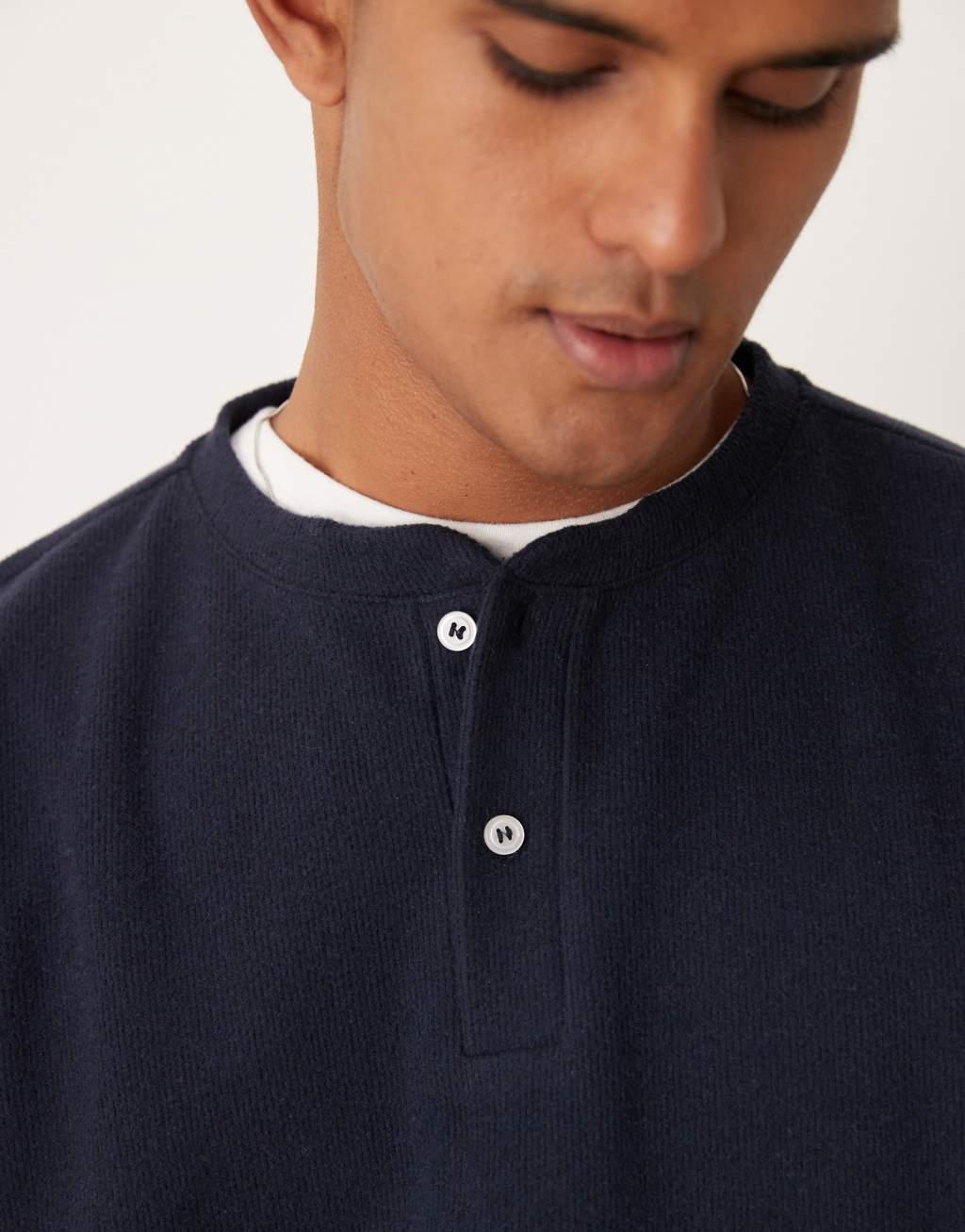 ASOS DESIGN super oversized cropped heavyweight rib henley sweater in navy Product Image