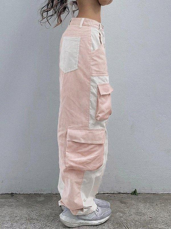 Patchwork Corduroy Cargo Pants Product Image