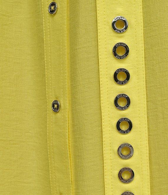 DKNY by Donna Karan Crinkle Point Collar Neck Short Sleeve Button Front Belted Shirt Midi Dress Product Image