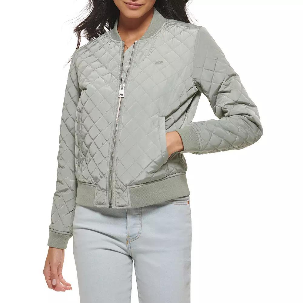 Womens Levis Diamond Quilted Bomber Jacket Dark Green Product Image
