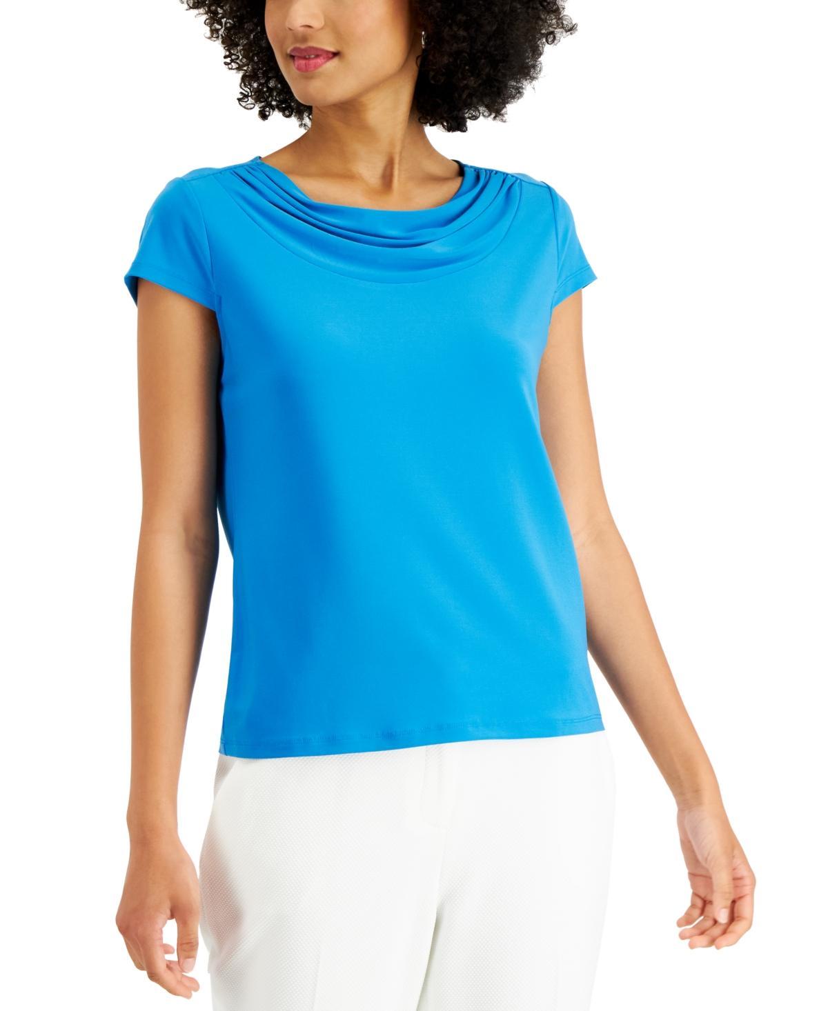 Kasper Petite Size ITY Knit Cowl Neck Cap Sleeve Solid Top Product Image