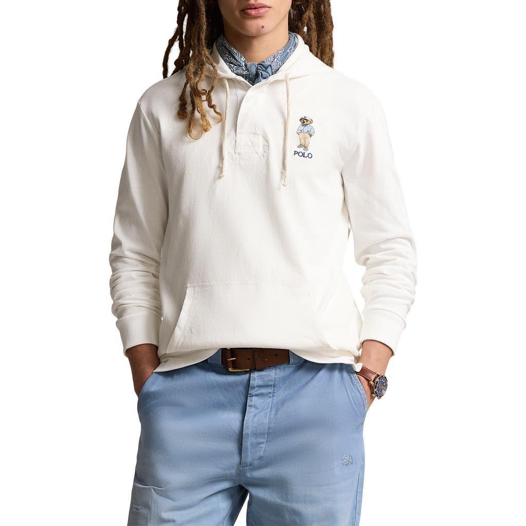 Cotton Jersey Polo Bear Embroidered Rugby Hoodie In Deckwash White Bear Product Image