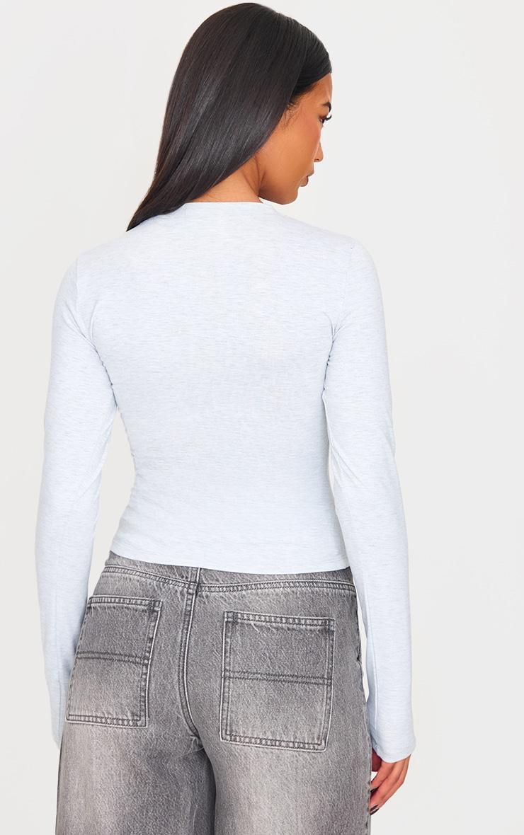 Ash Grey Sculpt V Neck Long Sleeve Top Product Image