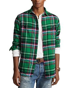 Polo Ralph Lauren Classic Fit Suede Patch Plaid Workshirt (Green Multi) Men's Long Sleeve Button Up Product Image