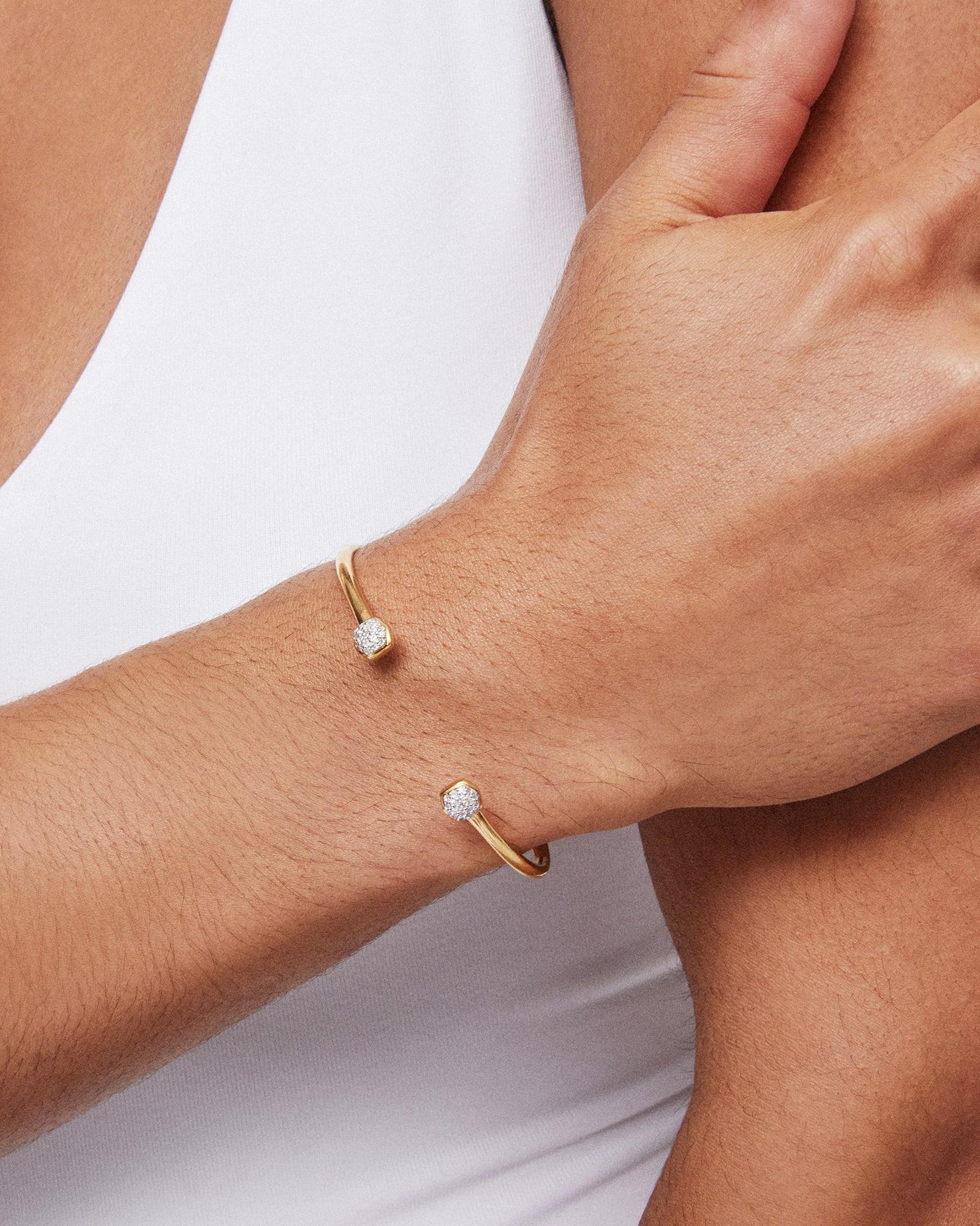 Davie 18k Yellow Gold Vermeil Double Diamond Cuff Bracelet in White Diamond Product Image