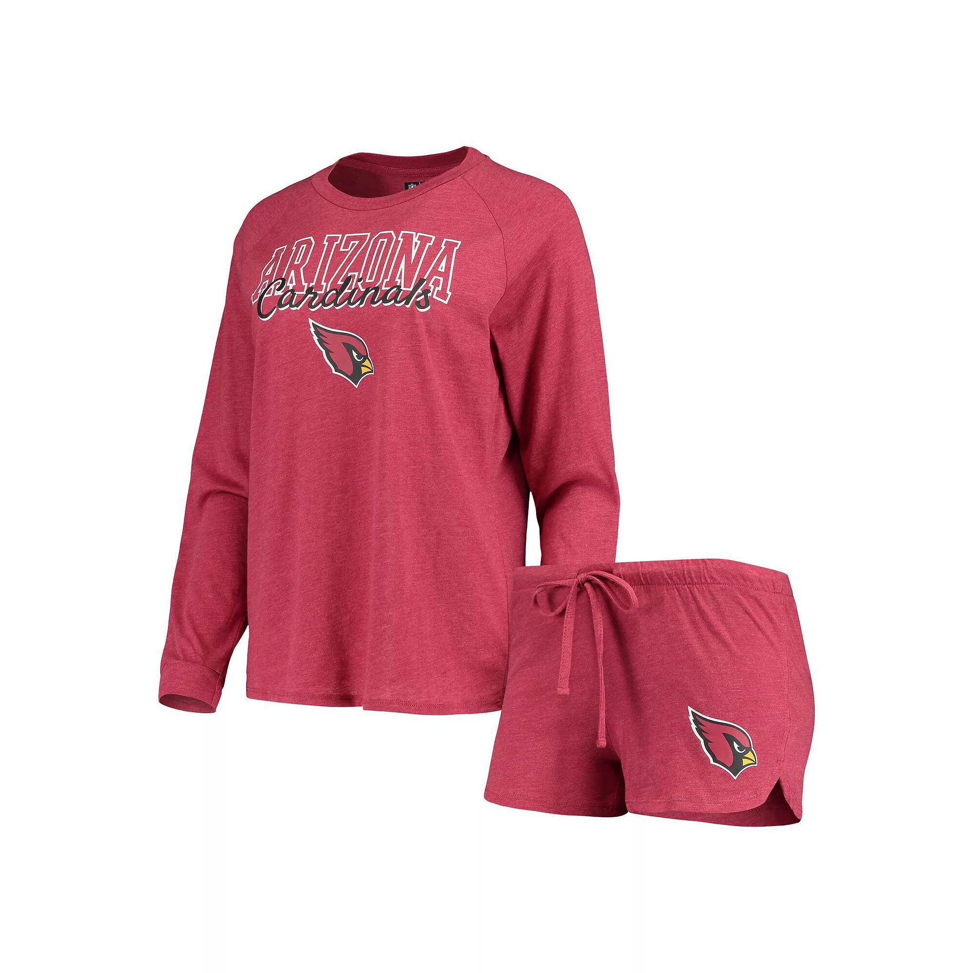 Women's Concepts Sport Cardinal Arizona Cardinals Meter Knit Long Sleeve Raglan Top & Shorts Sleep Set, Size: Large, Red Product Image