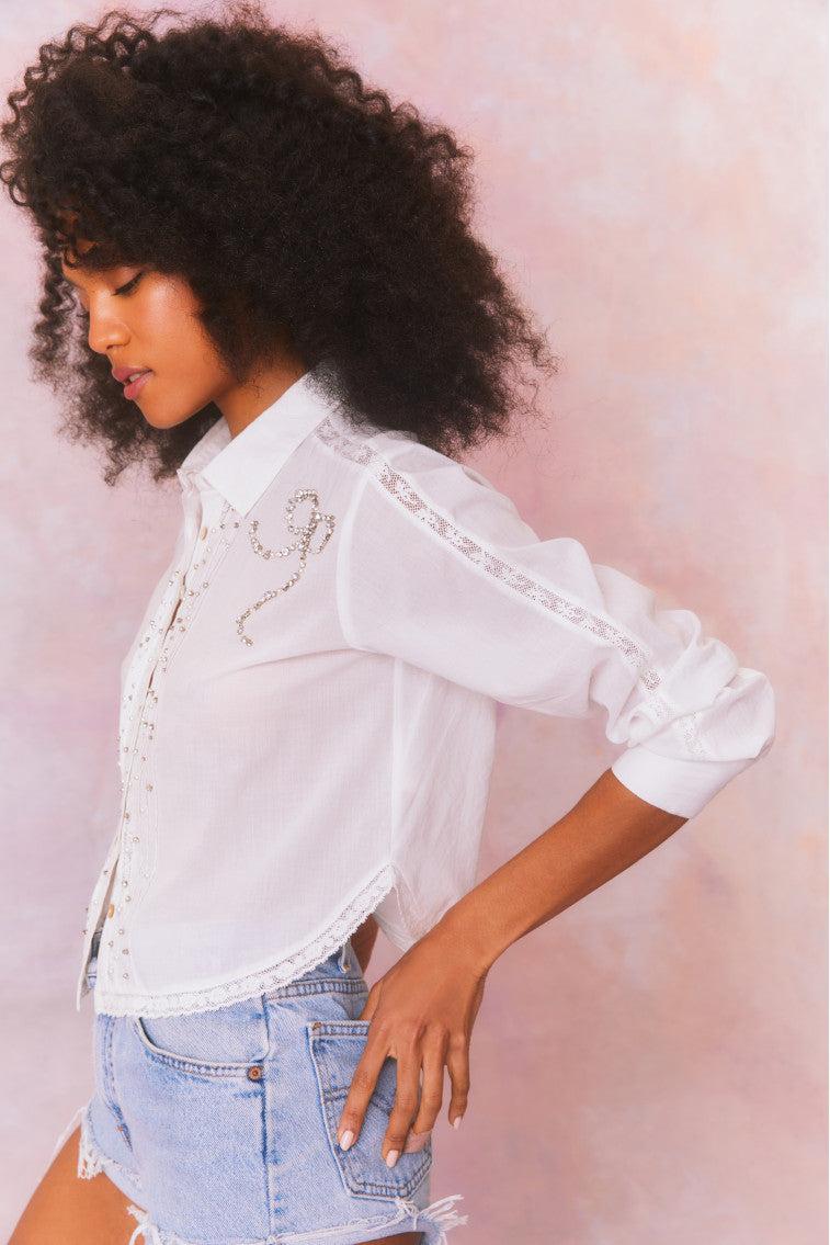 Embellished Rosaway Cotton Bow Top Product Image