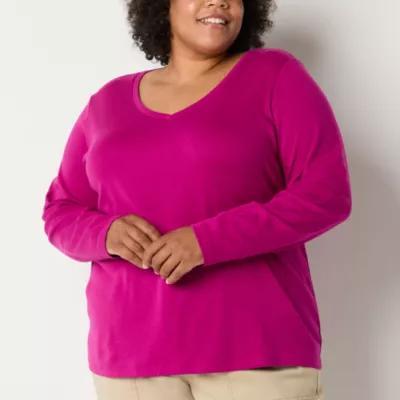 St. John's Bay Womens Plus V Neck T-Shirt Product Image