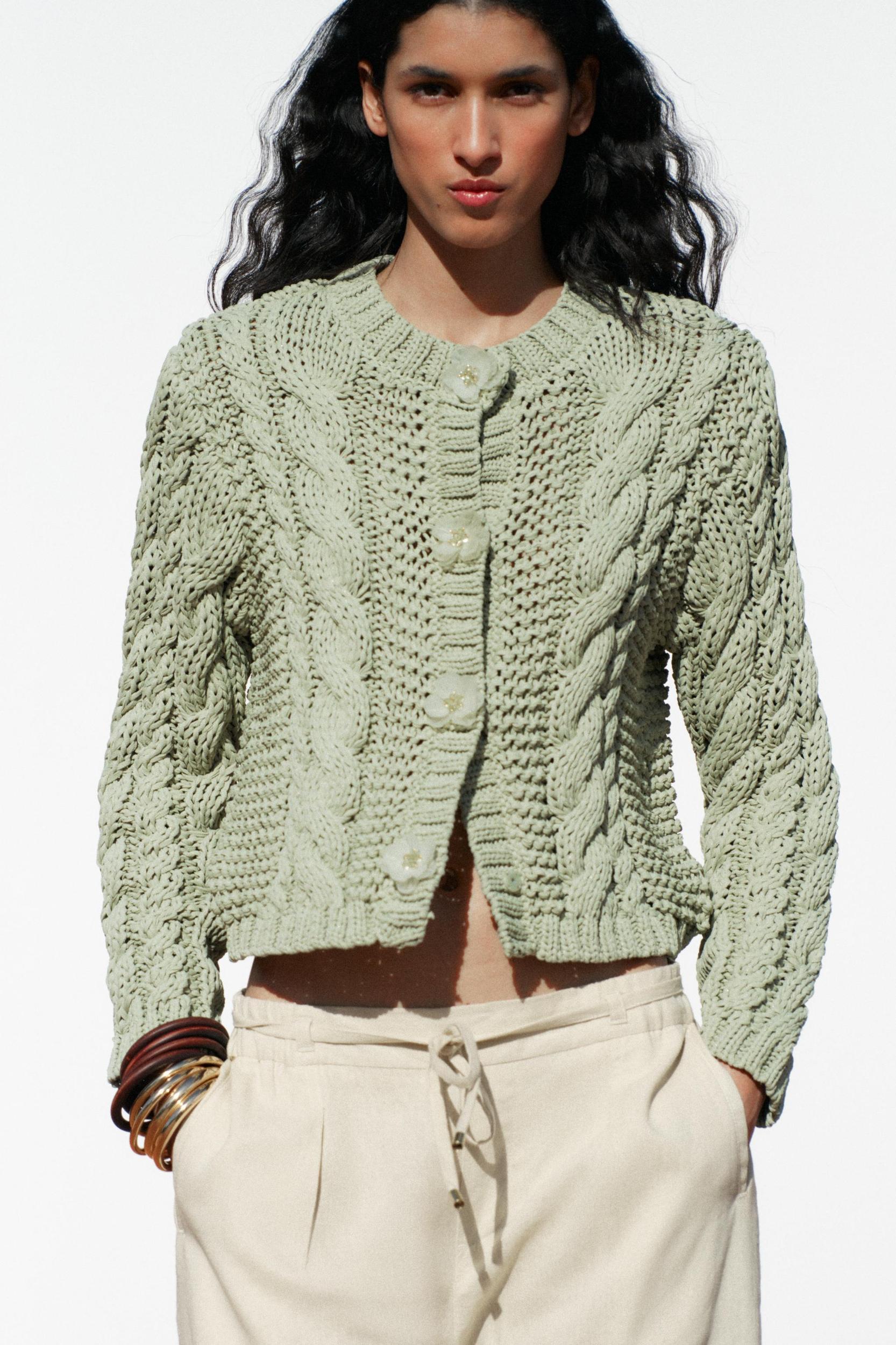 KNIT JACKET WITH FLOWER BUTTONS Product Image