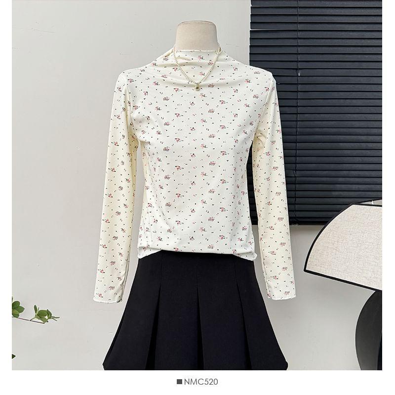 Floral-Print Mock-Neck Tee Product Image
