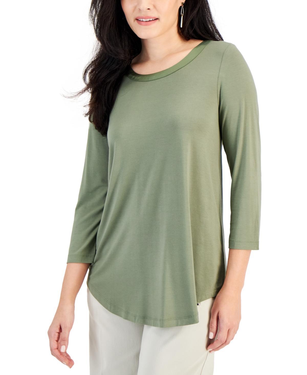 Jm Collection Petite Satin-Trim 3/4-Sleeve Top, Created for Macys Product Image