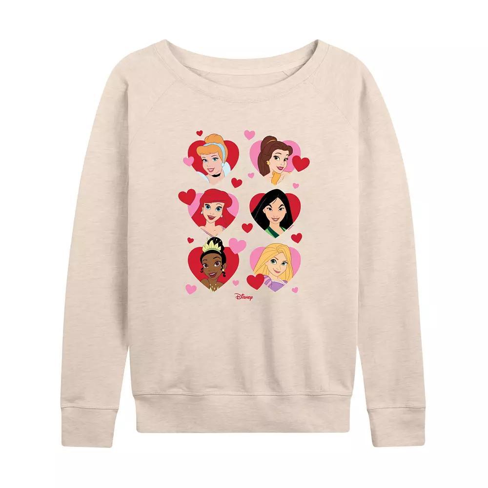 Disney Princess Women's Heart Grid French Terry Long Sleeve Tee, Size: Large, Beige Product Image