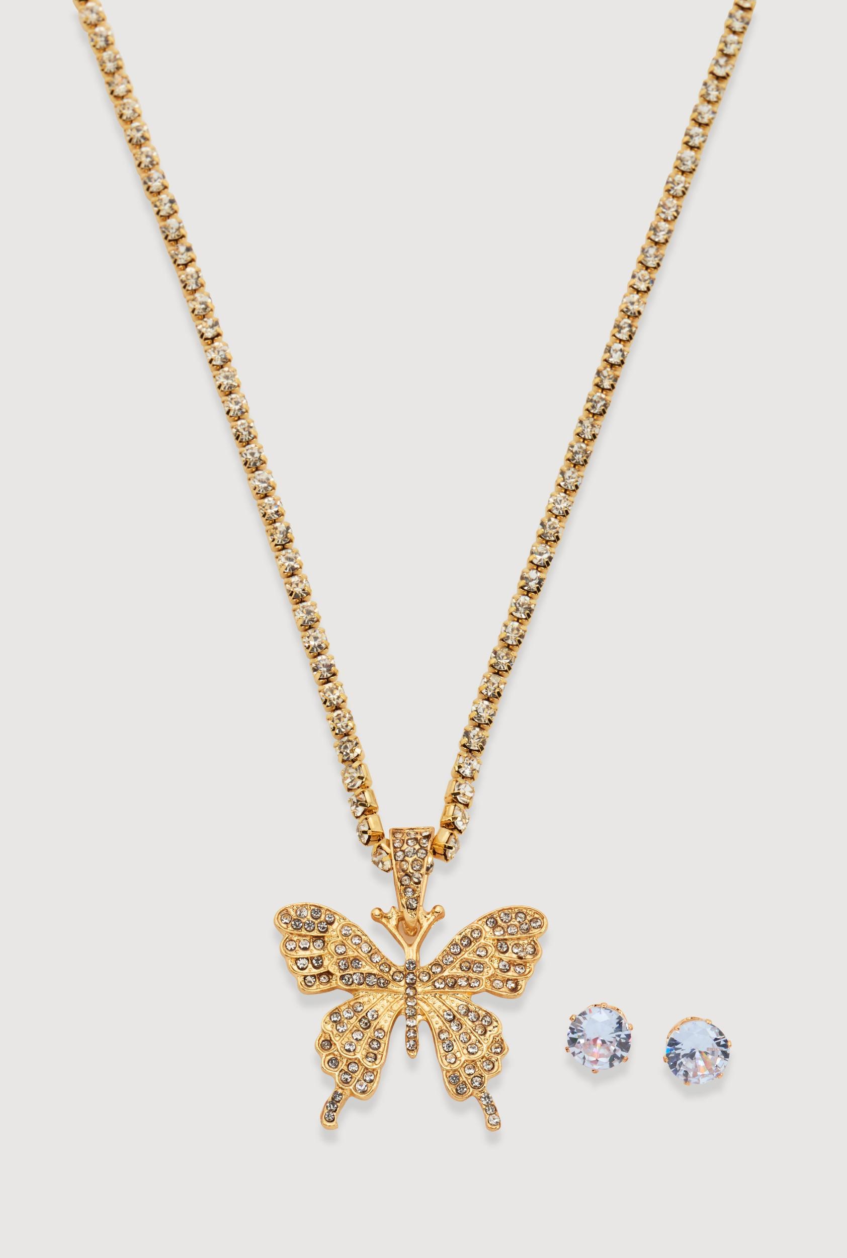 Cubic Zirconia Heart Curb Chain Necklace with Stud Earrings Female Product Image