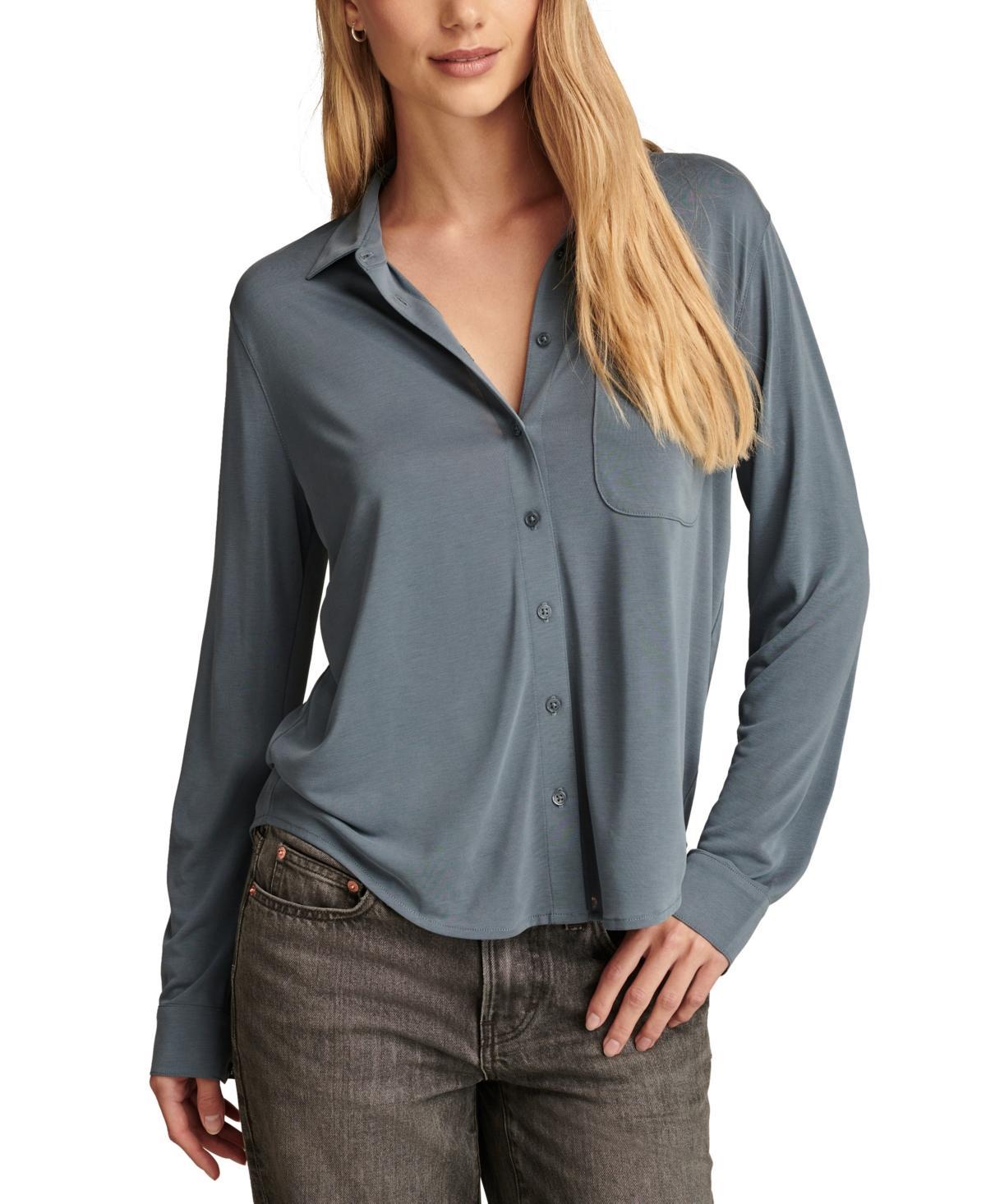 Lucky Brand Womens Sandwash Long Sleeve Button Front Shirt Product Image