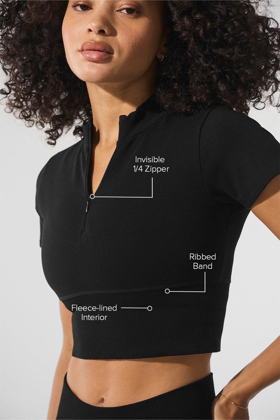Seamless Winter Warm Plush Cropped Short Sleeve - Black Female Product Image