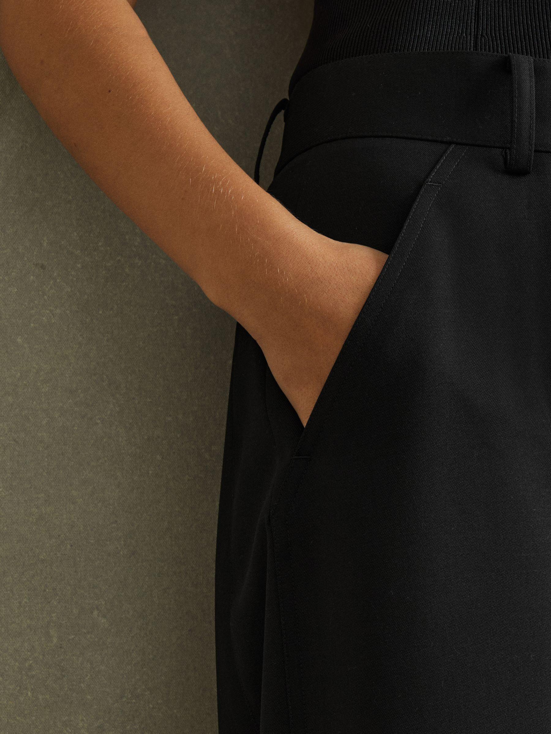 Wool Blend Barrel Leg Trousers in Black Product Image