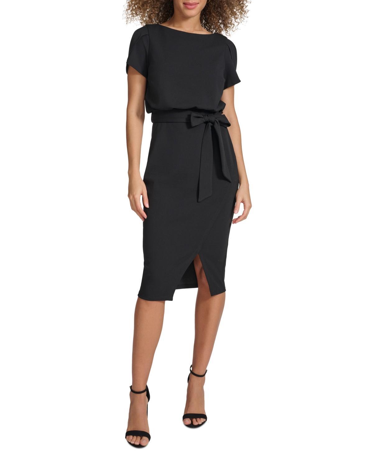 kensie Womens Tulip-Sleeve Tie-Waist Sheath Dress Product Image