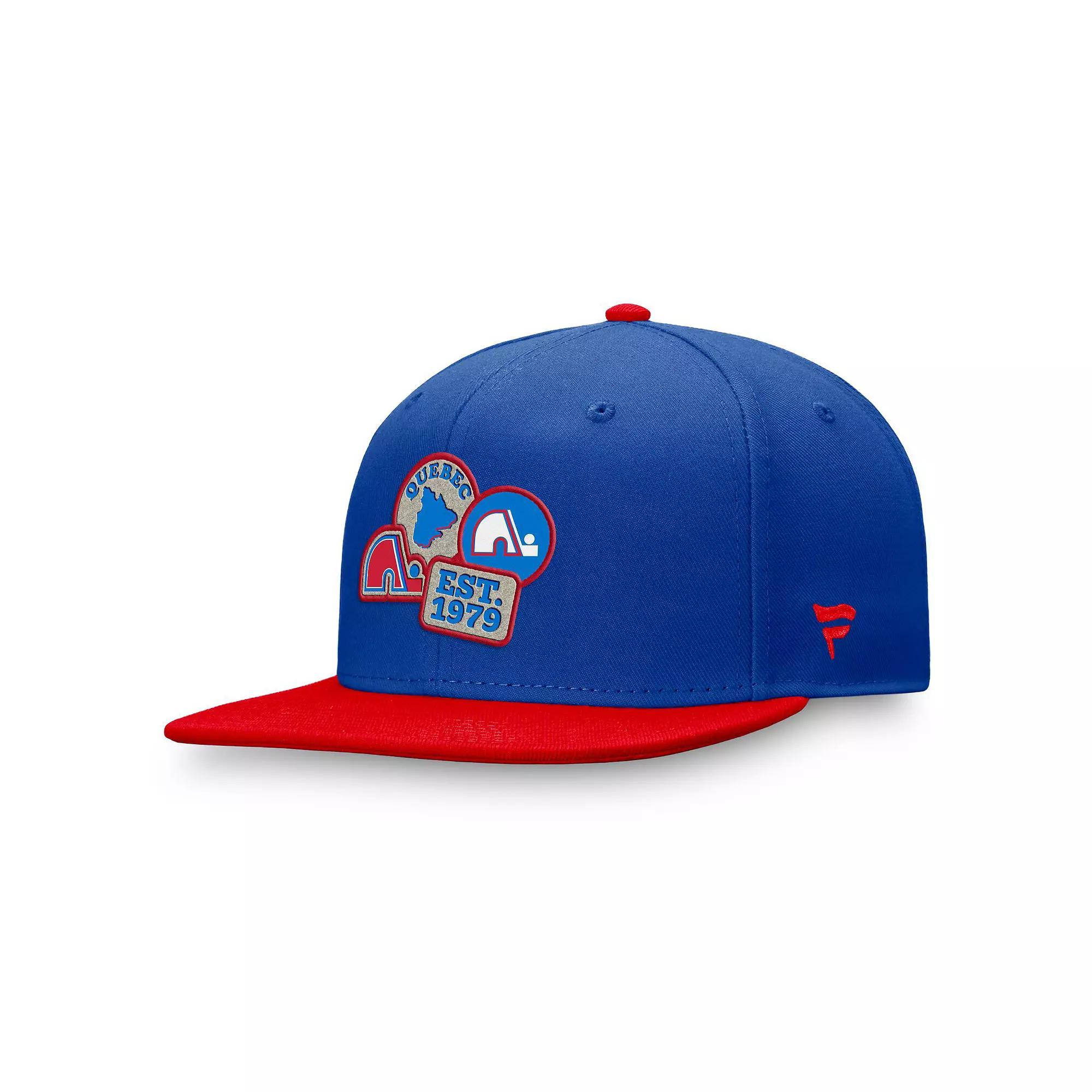 Men's Fanatics  Blue/Red Quebec Nordiques Heritage Patches Fitted Hat, Size: 7 3/8, Nhl Blue Product Image