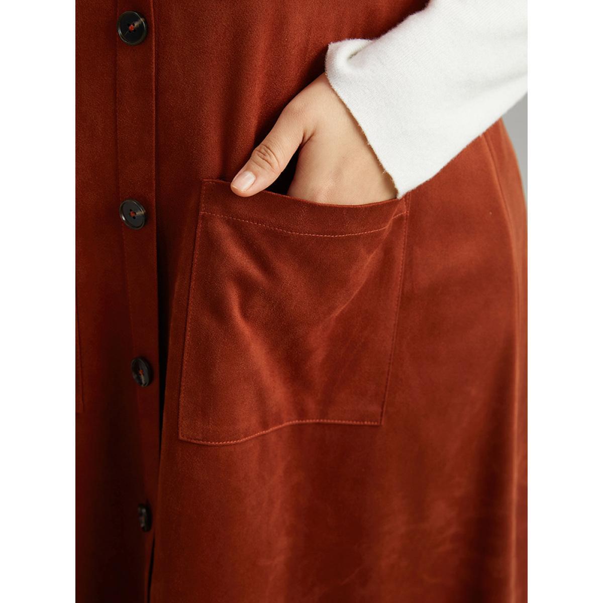 Plus Size Faux Suede Button Detail Patched Pocket Cami Dress Rust Women Elegant Adjustable Straps Spaghetti Strap Sleeveless Curvy Midi Dress BloomChic 14-16/1X Product Image