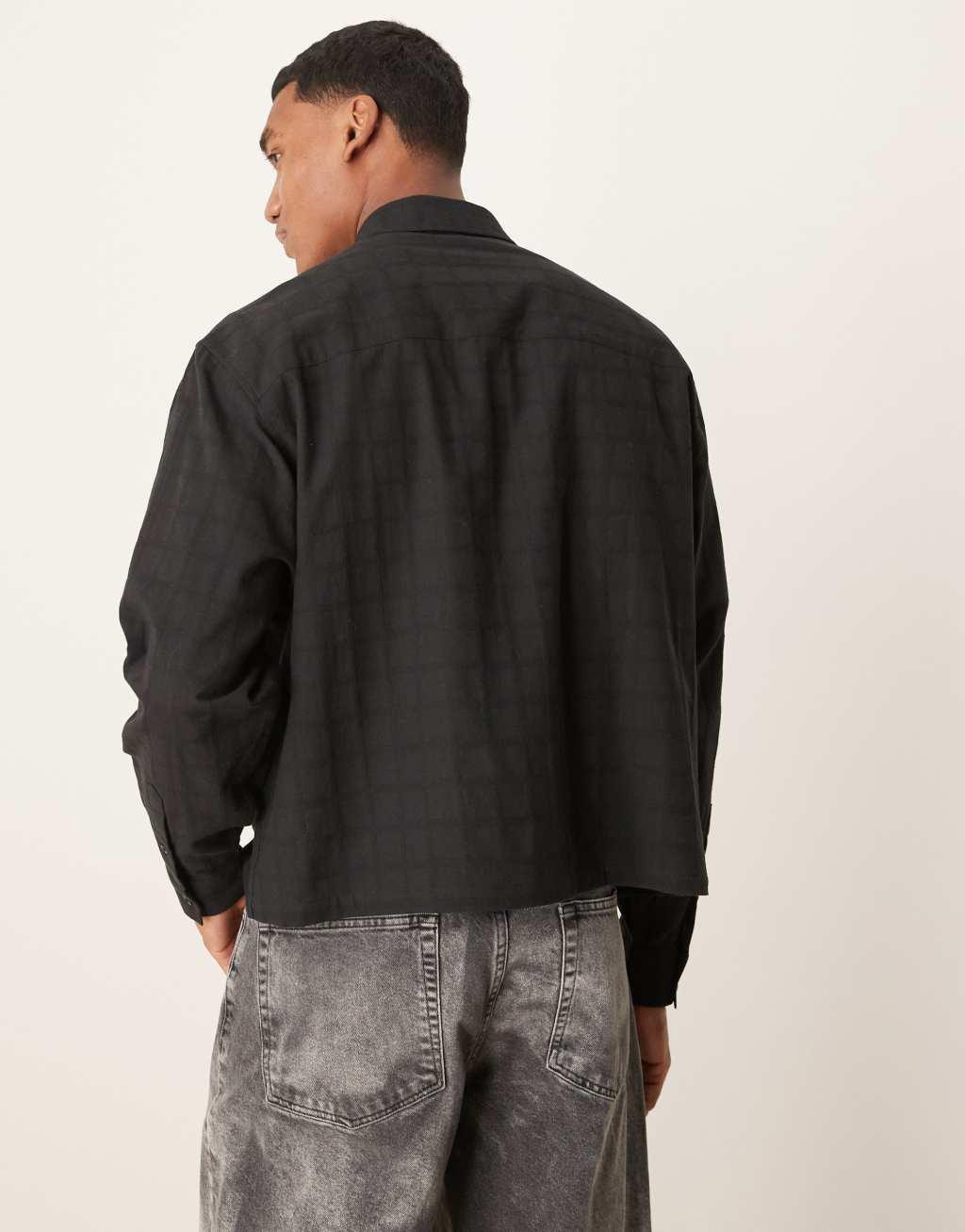 ASOS DESIGN oversized boxy shirt in tonal check in black Product Image