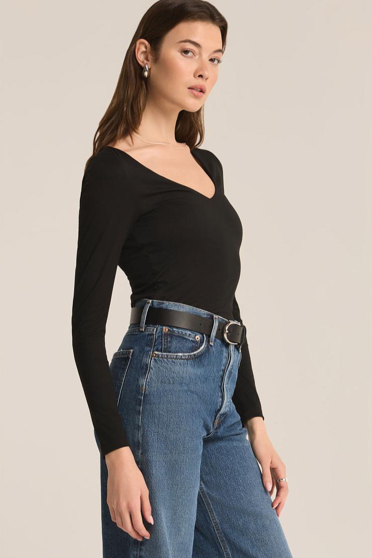 Avala Longsleeve So Smooth Top- Black Product Image