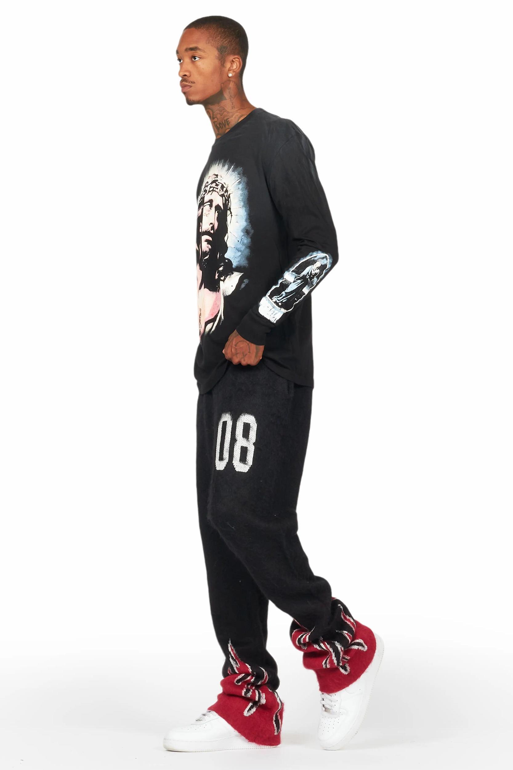 Holger Black/Red Graphic Stacked Flare Mohair Track Pant Male Product Image