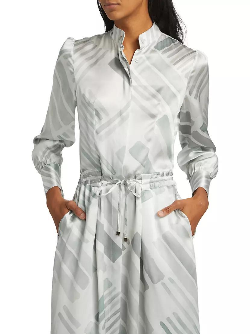Abstract Silk Long-Sleeve Maxi Dress Product Image