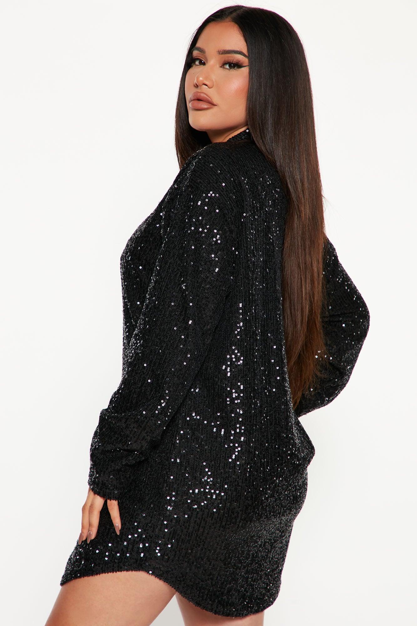Lumina Sequin Shirt Dress - Black Product Image