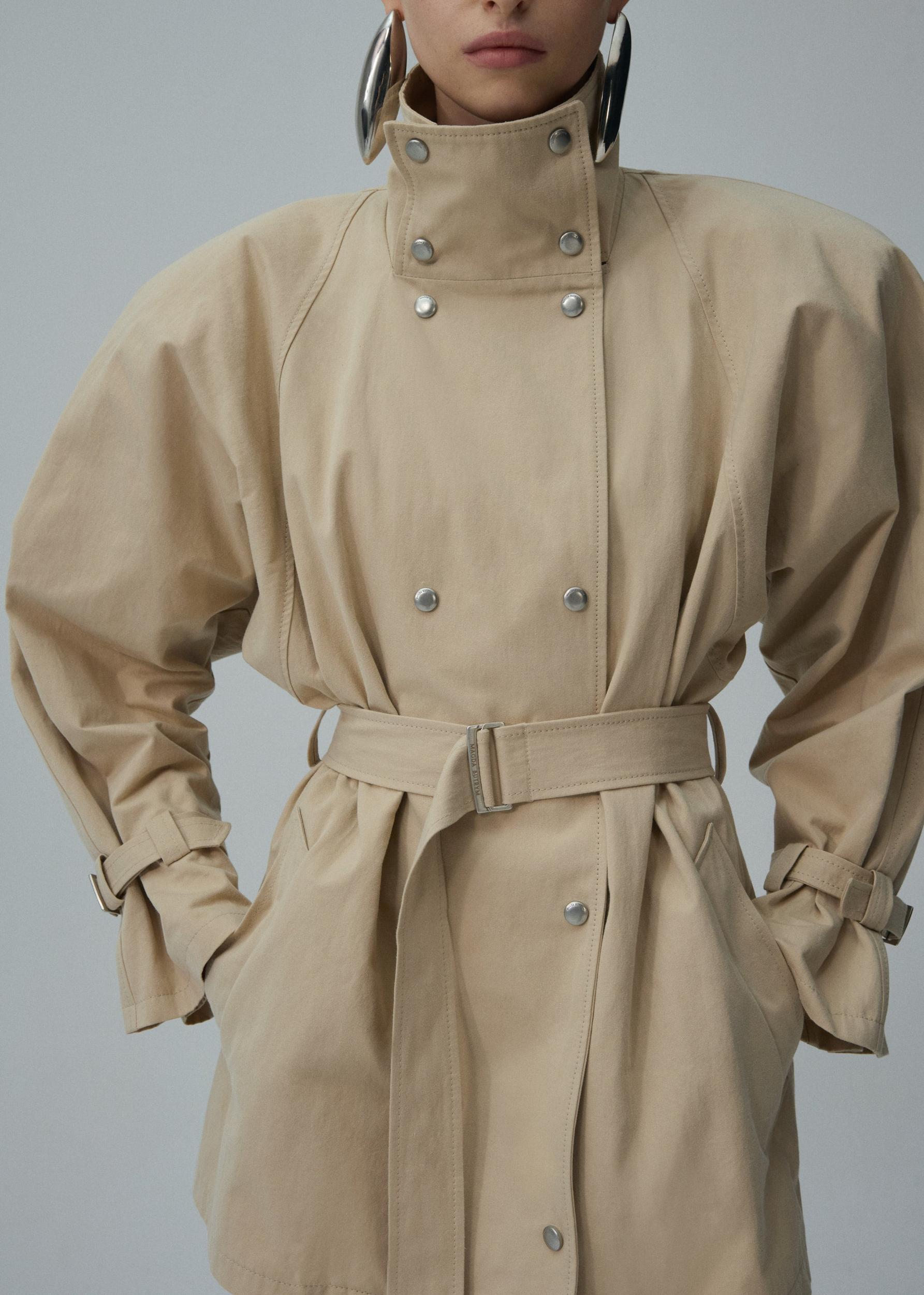 Cotton high collar trench in beige Product Image