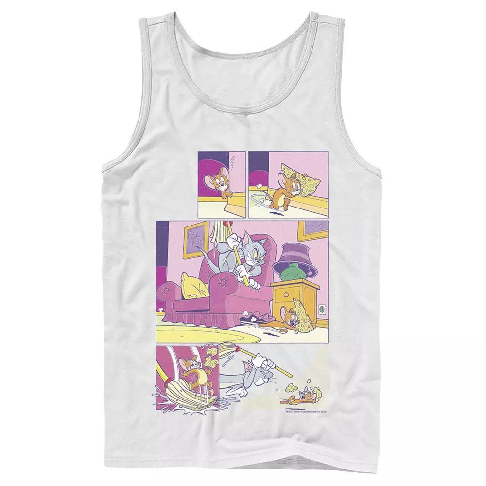 Men's Tom And Jerry Stealing Cheese Comic Panels Tank Top, Size: Large, White Product Image
