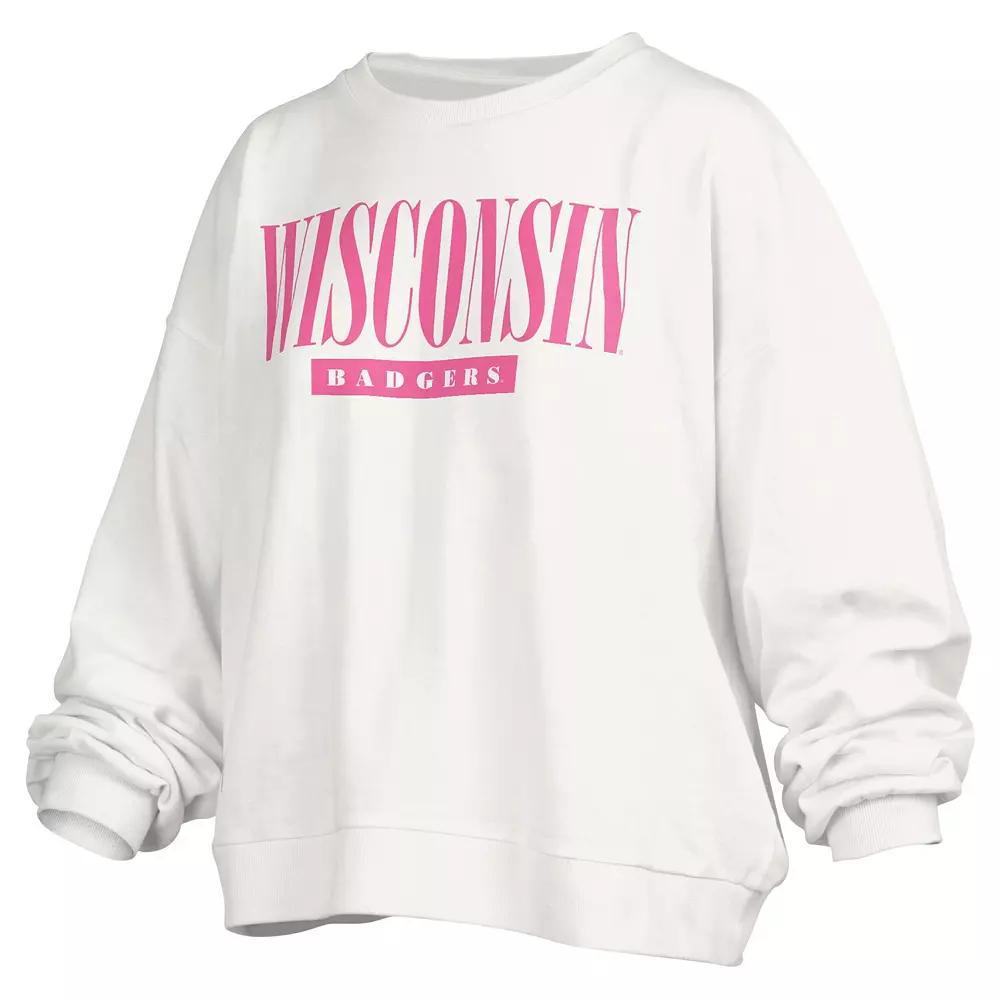 Women's Pressbox White Wisconsin Badgers Sutton Janise Waist Length Oversized Pullover Sweatshirt, Size: XL Product Image
