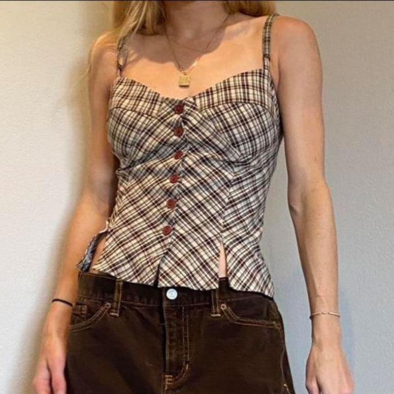 V-Neck Plaid Cami Top Product Image