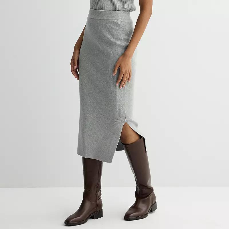 Petite Nine West Ribbed Column Skirt, Womens Dark Metal Grey Product Image