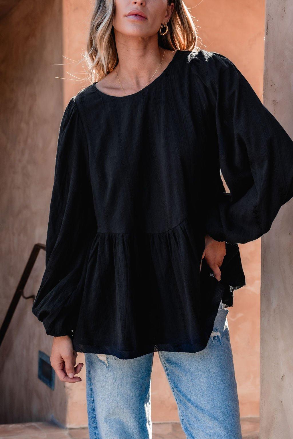 Flowy Black Ruffled Tunic - FINAL SALE Female Product Image